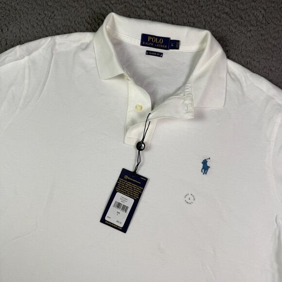Polo Ralph Lauren Shirt Mens L White Classic Fit Pique Mesh Embroidered Pony NEW - Picture 1 of 9